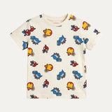 Cream Super Heroes Print Half Sleeves T-Shirt For Boys