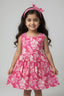 Pink Flowers Print With Hair Band Frock For Girls