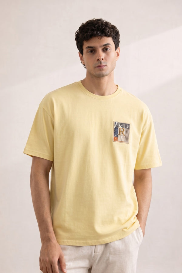 Yellow "R" Print T-Shirt For Men