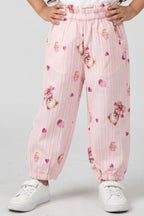 Pink Teddy Heart Print Pocket Pajama For Girls