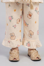 Light Yellow Teddy Bear Print Flapper For Girls