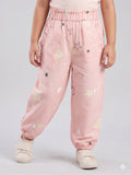 Pink Heart Star Print Pockets Pajama For Girls