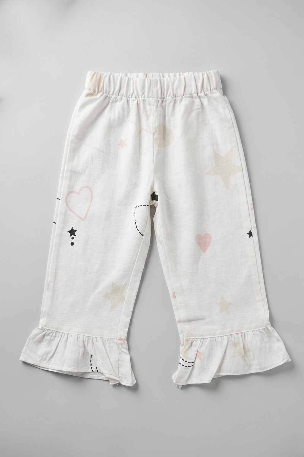 White Heart Star Print Flapper For Girls