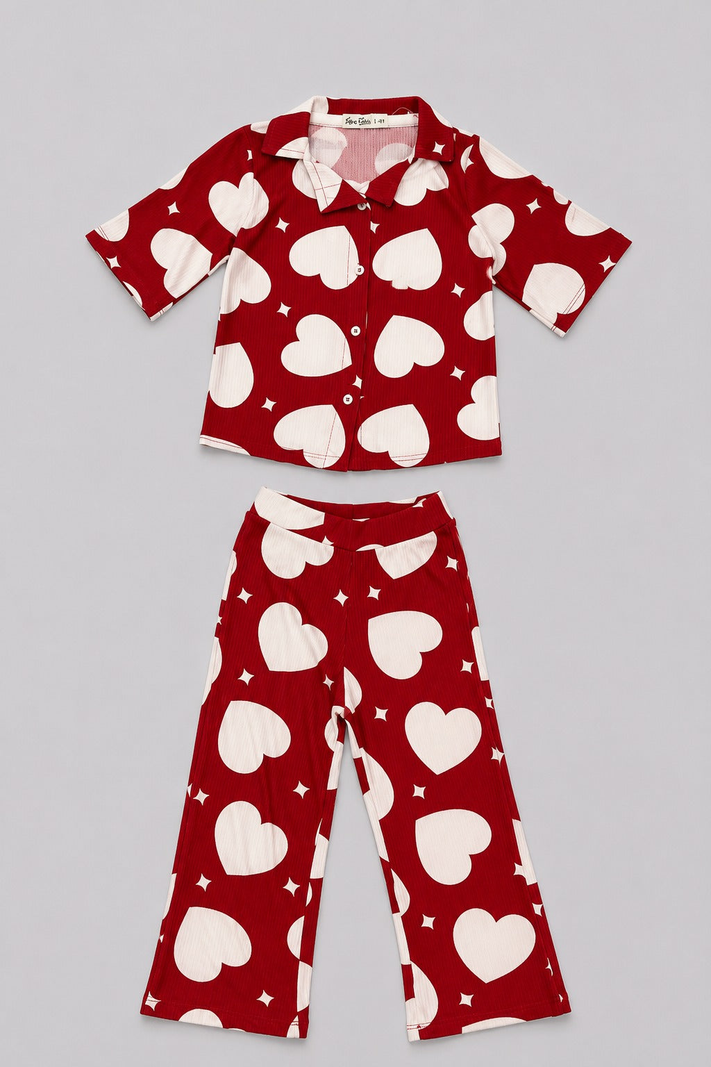 Red Heart Print Co-ord Fabric Suit For Girls