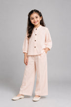 Baby Pink Plain Linen Fabric Suit For Girls