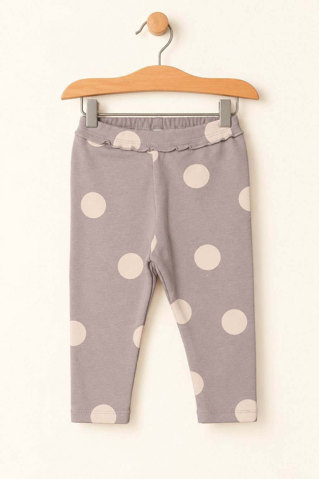 GREY BIG POLKA DOTS HEAVY RIBBED FABRIC PAJAMA FOR GIRLS