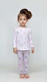 Load image into Gallery viewer, LIGHT PINK WITH RABBIT PRINT DROP NIDDLE RIBBED FABRIC SUIT FOR GIRLS MID SEASON
