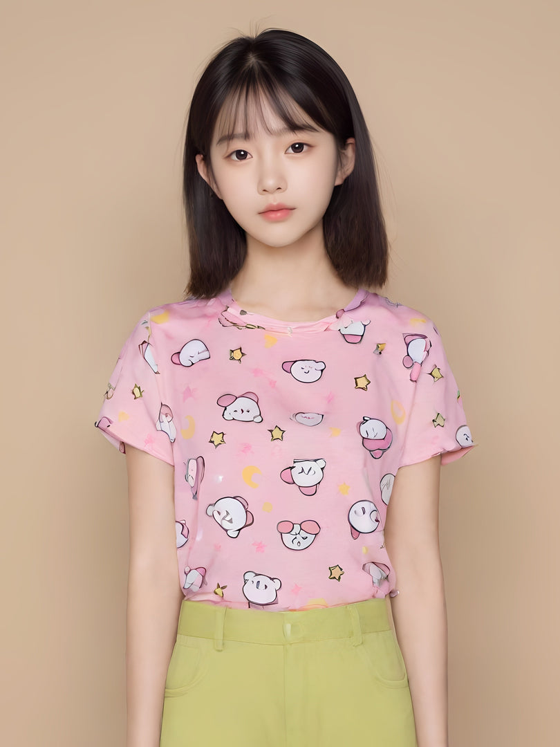 PINK U.F.O PRINTED T-SHIRT TOP FOR GIRLS