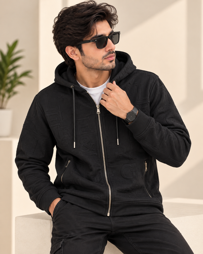 Black Zipper Hood Jacket