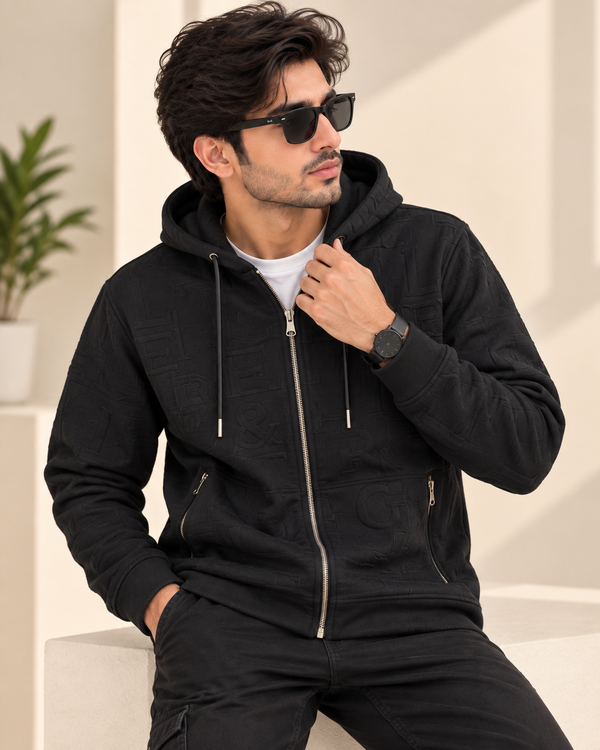 Black Zipper Hood Jacket