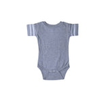 Load image into Gallery viewer, HAZEL GREY WITH STRIPES HALF BODY HALF SLEEVES ROMPER
