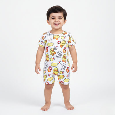 LIGHT YELLOW DUCK PRINT HALF BODY ROMPER