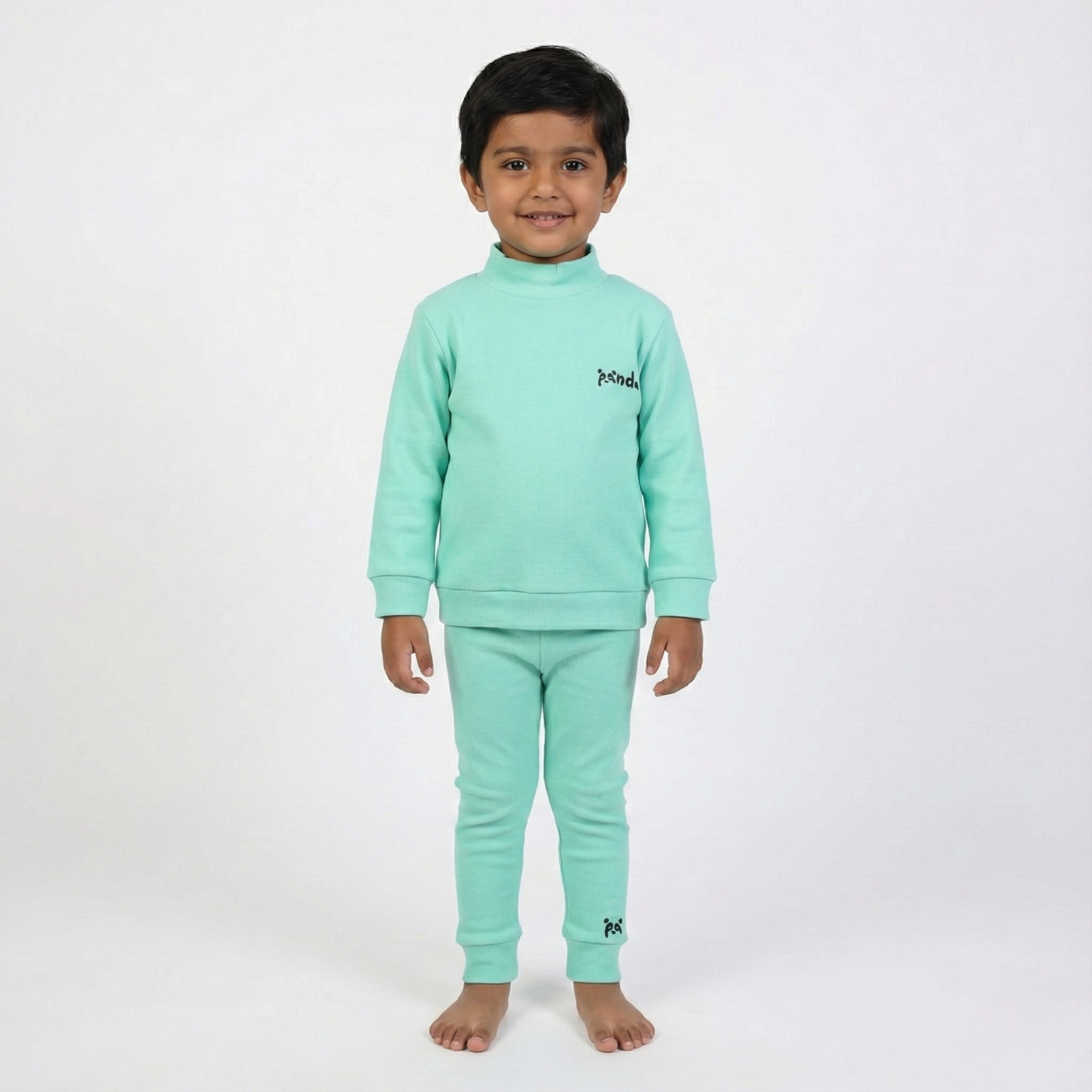 SEA GREEN WITH TROUSER "PANDA" RIBBED FABRIC SUIT FOR WINTERS