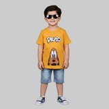 MUSTARD PLUTO PRINTED HALF SLEEVES T-SHIRT FOR BOYS