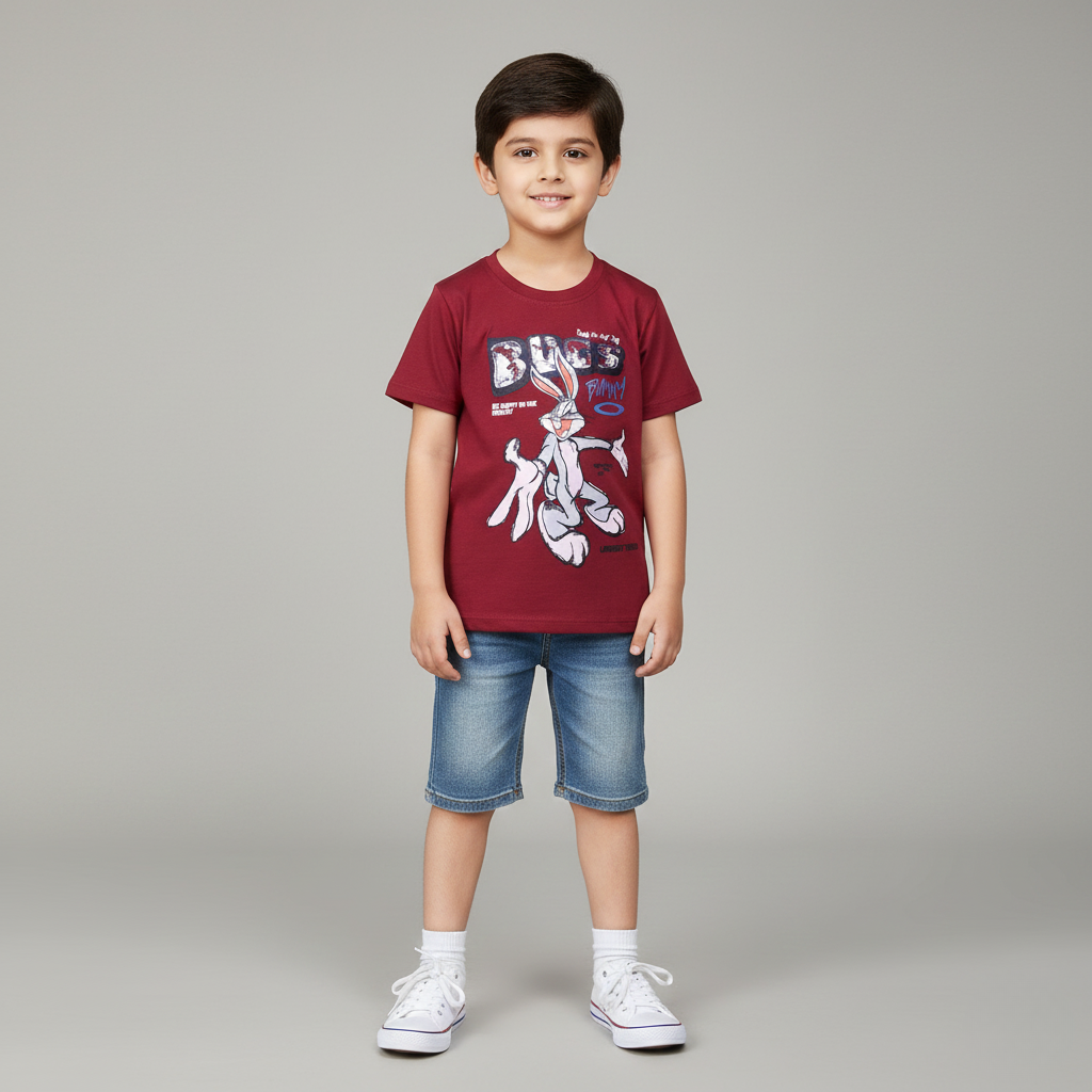 MAROON BUGS BUNNY PRINTED T-SHIRT FOR BOYS