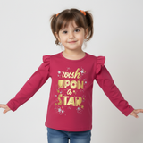 PINK FULL SLEEVES WISH UP ON A STAR PRINTED TOP FOR GIRLS