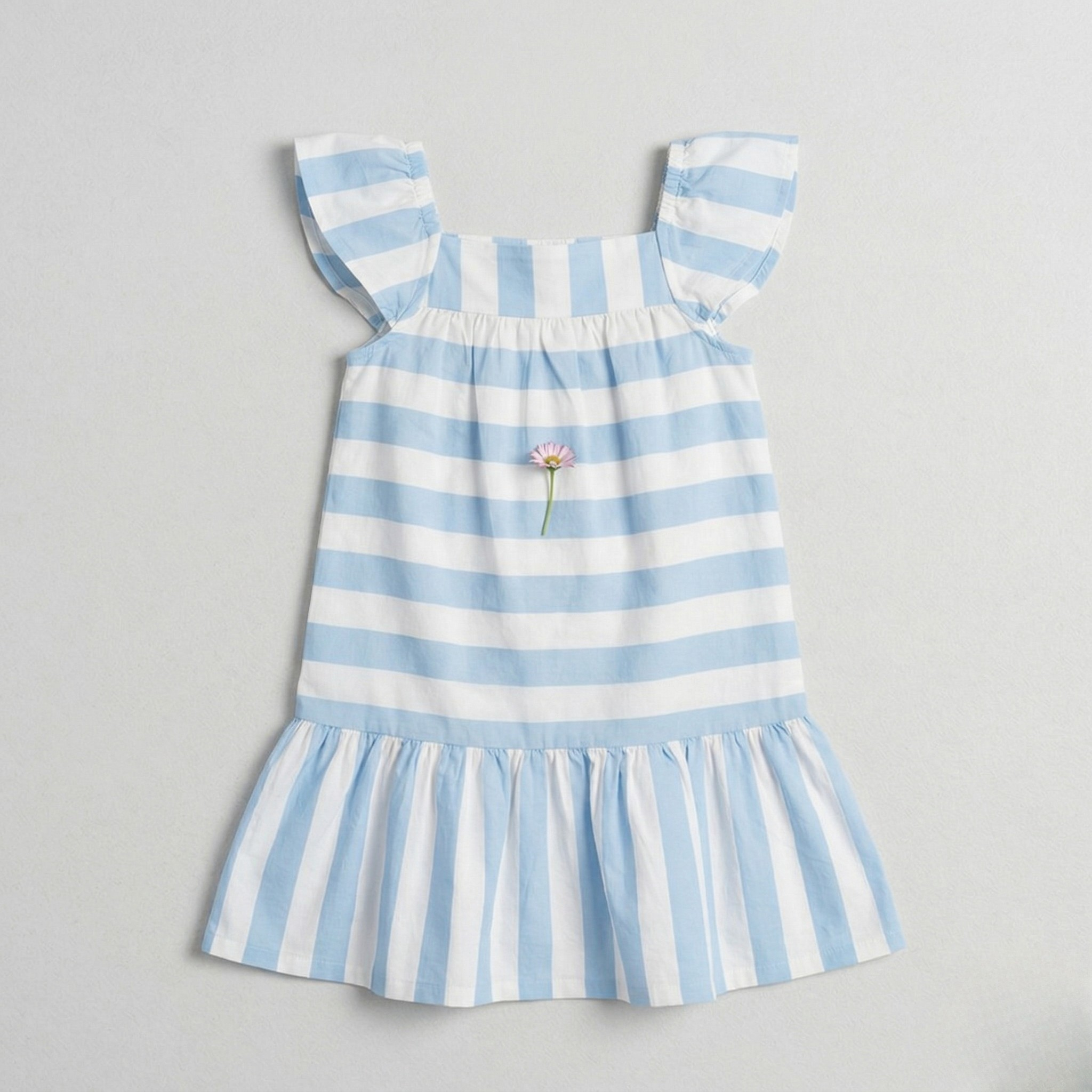 White With Blue Stripes Frock For Girls