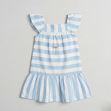 White With Blue Stripes Frock For Girls