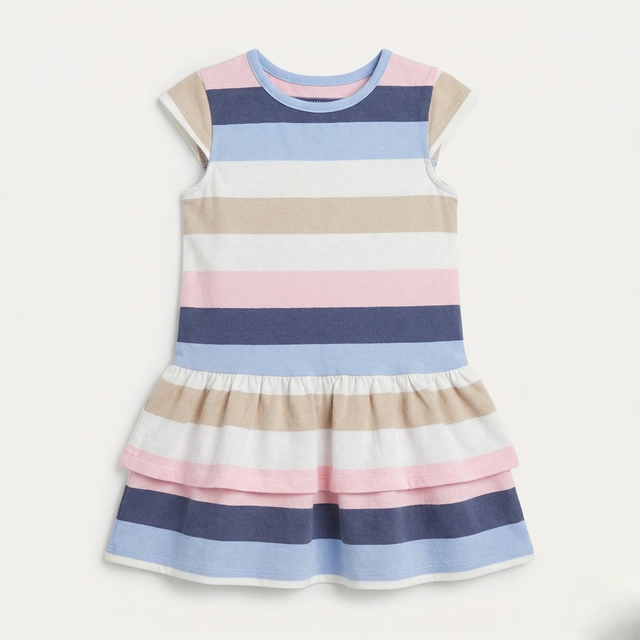 Pink & Grey Stripes With Hair Band Frock For Girls Secondary image