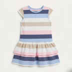 Pink & Grey Stripes With Hair Band Frock For Girls