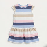 Pink & Grey Stripes With Hair Band Frock For Girls