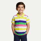 White With Purple Green Stripes Polo For Boys