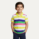 White With Purple Green Stripes Polo For Boys