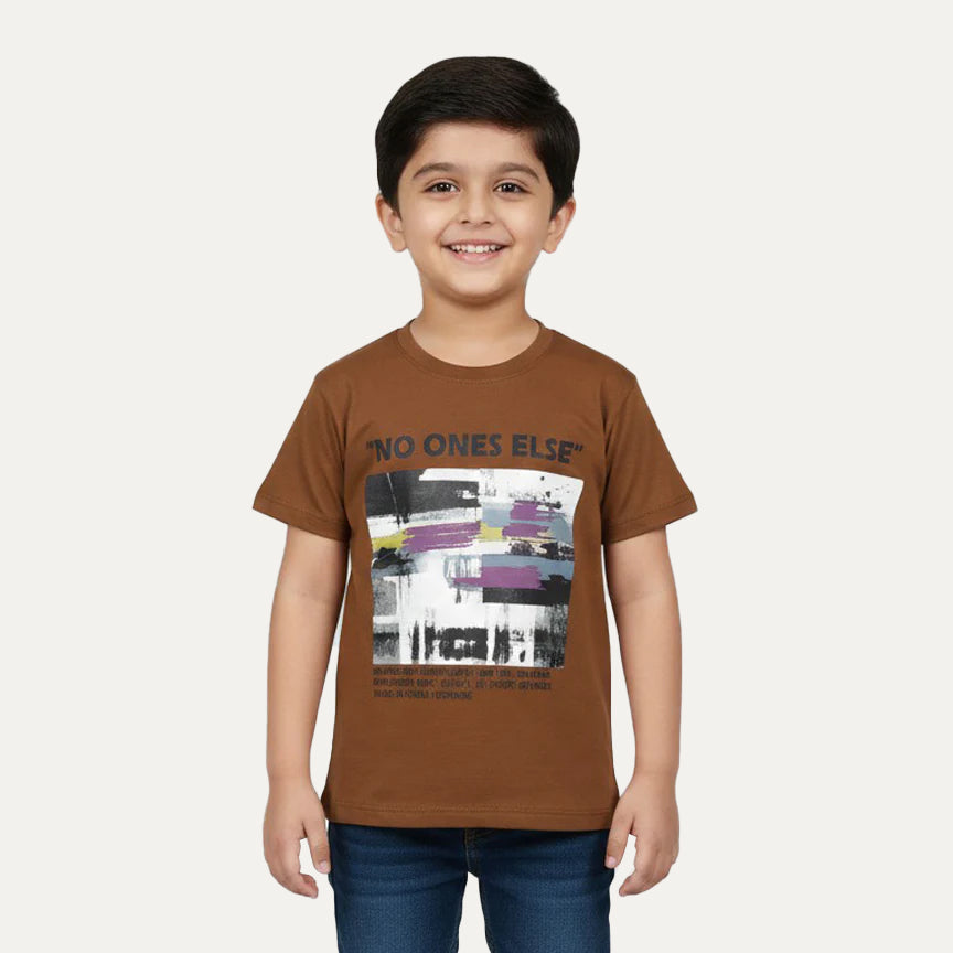 Brown No Ones Else Print Half Sleeves T-shirt For Boys Main image