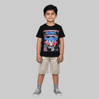 BLACK SONIC PRINTED HALF SLEEVES T-SHIRT FOR BOYS