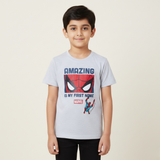 ASH WHITE AMAZING FACE SPIDER-MAN PRINTED HALF SLEEVES T-SHIRT
