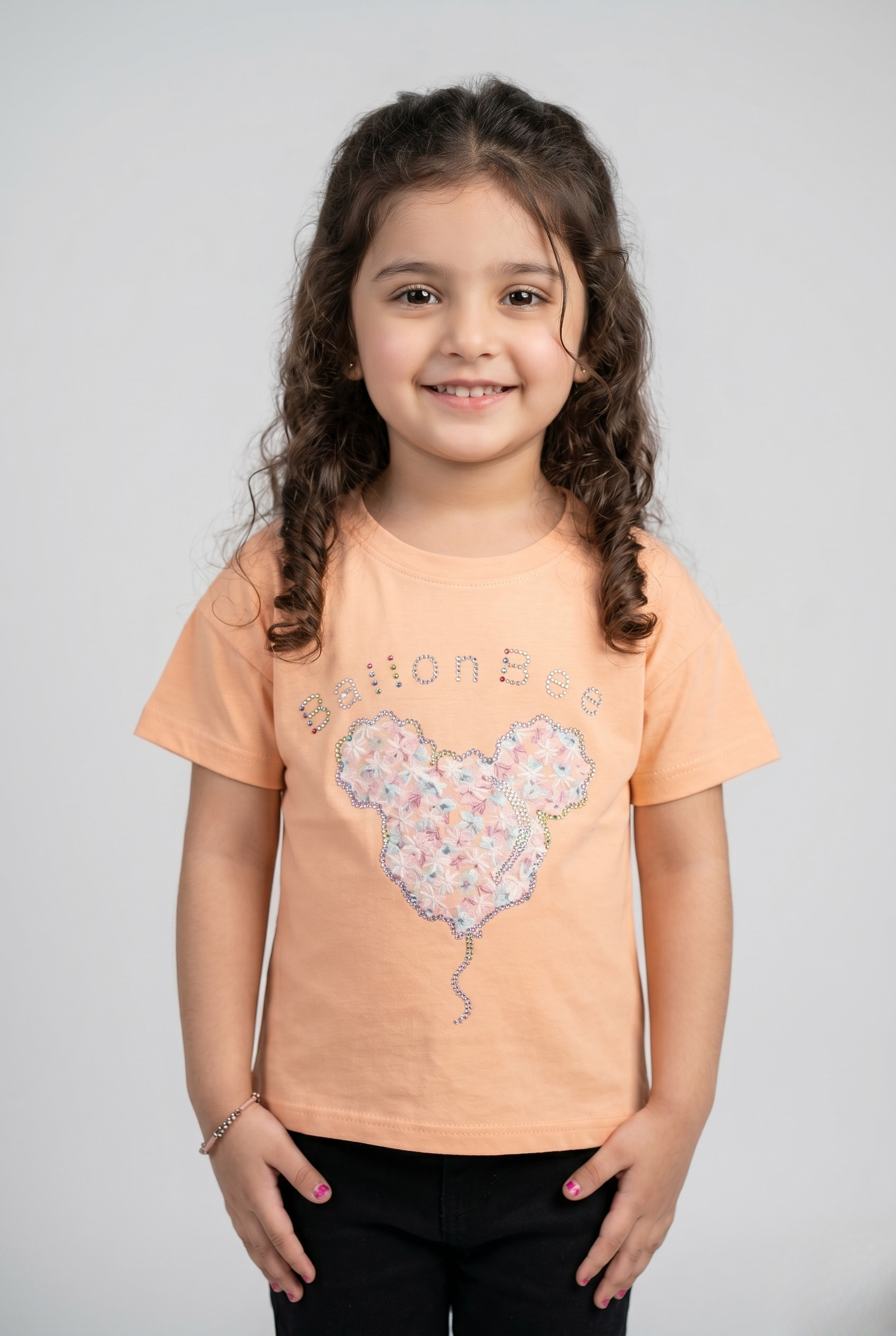Peach Bear Face Print T-shirt Top For Girls
