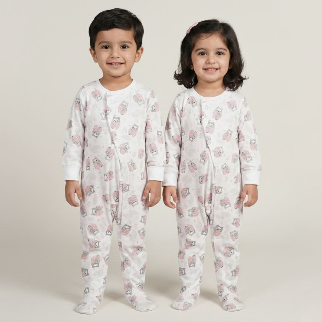 WHITE OWL PRINTED FULL BODY FULL SLEEVES ROMPERS
