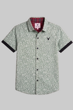 Light Green Flowers Print Half Sleeves Casual Shirt