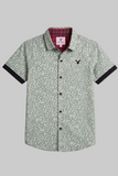Light Green Flowers Print Half Sleeves Casual Shirt