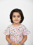 SKY BLUE BIG FLOWERS FRIL SLEEVES PRINTED T-SHIRT TOP FOR GIRLS