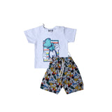 WHITE MICKEY PRINT WITH SHORTS COTTON JERSY FABRIC BABA SUIT
