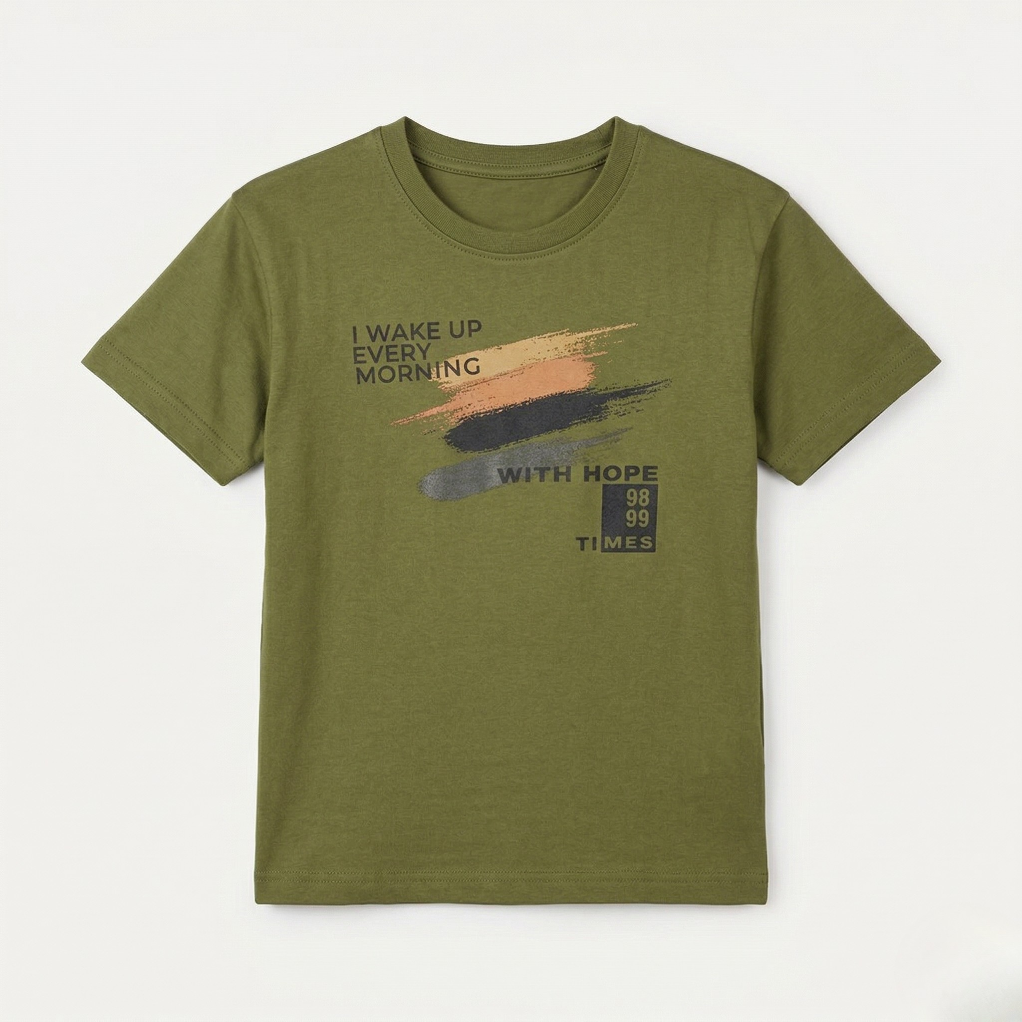 Green Wake Up Every Morning Printed Half Sleeves T-Shirt For Boys Secondary image