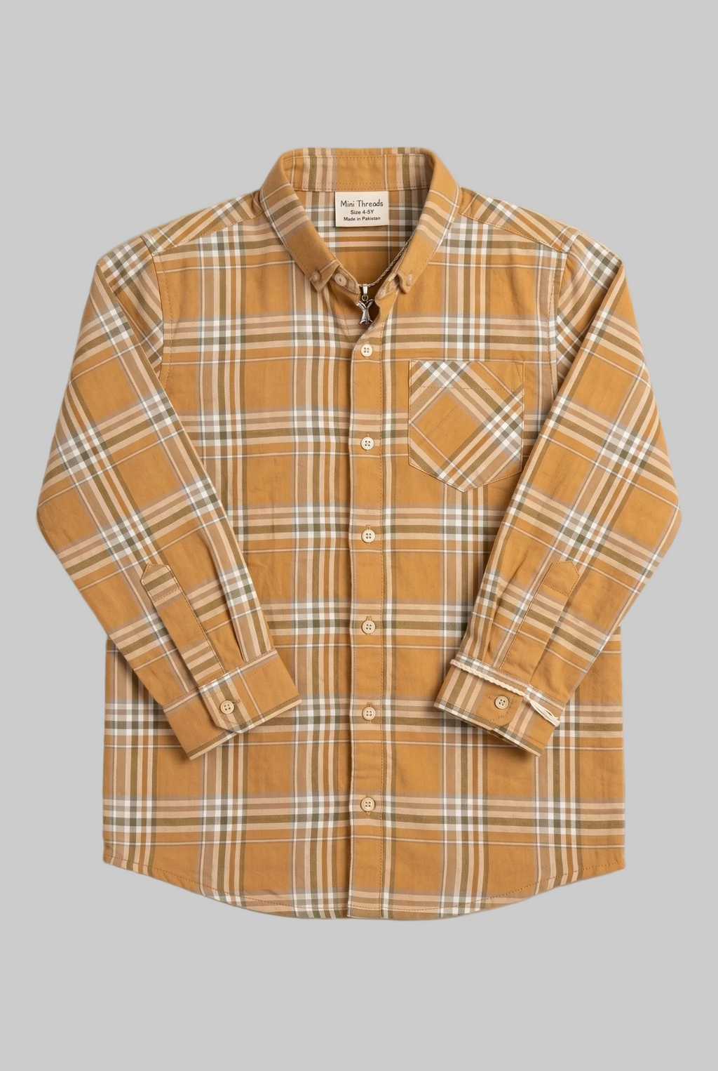 Brown With Green Checkered Front Pocket Full Sleeves Casual Shirt