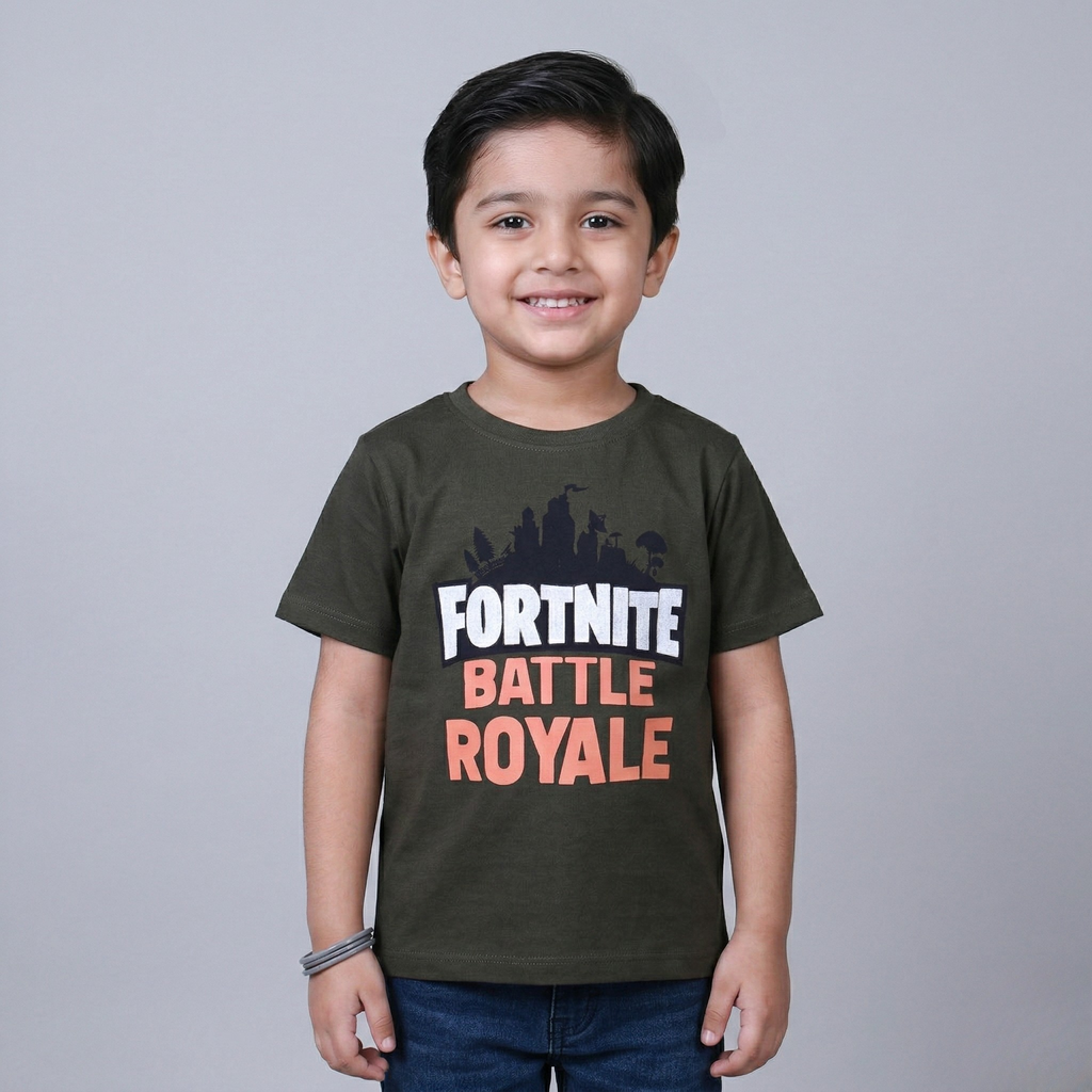 GREEN FORTNITE BATTLE PRINTED HALF SLEEVES T-SHIRT