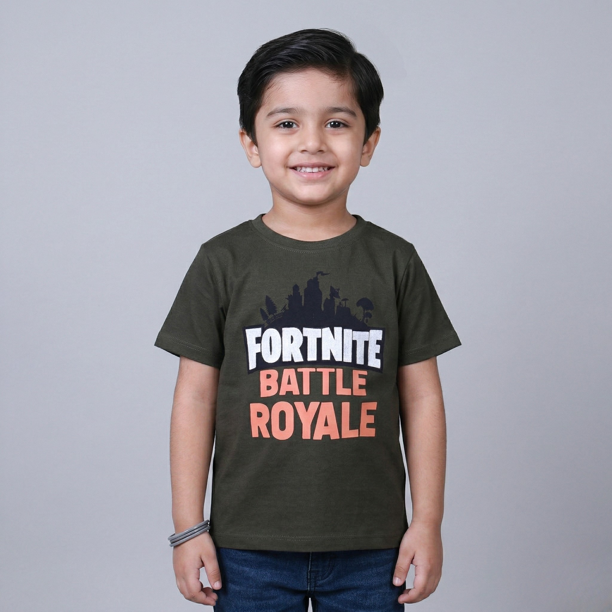GREEN FORTNITE BATTLE PRINTED HALF SLEEVES T-SHIRT