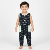 NEW NAVY BLUE FULL BODY SLEEVE LESS DINO SKELETON PRINTED WITH POCKETS ROMPER