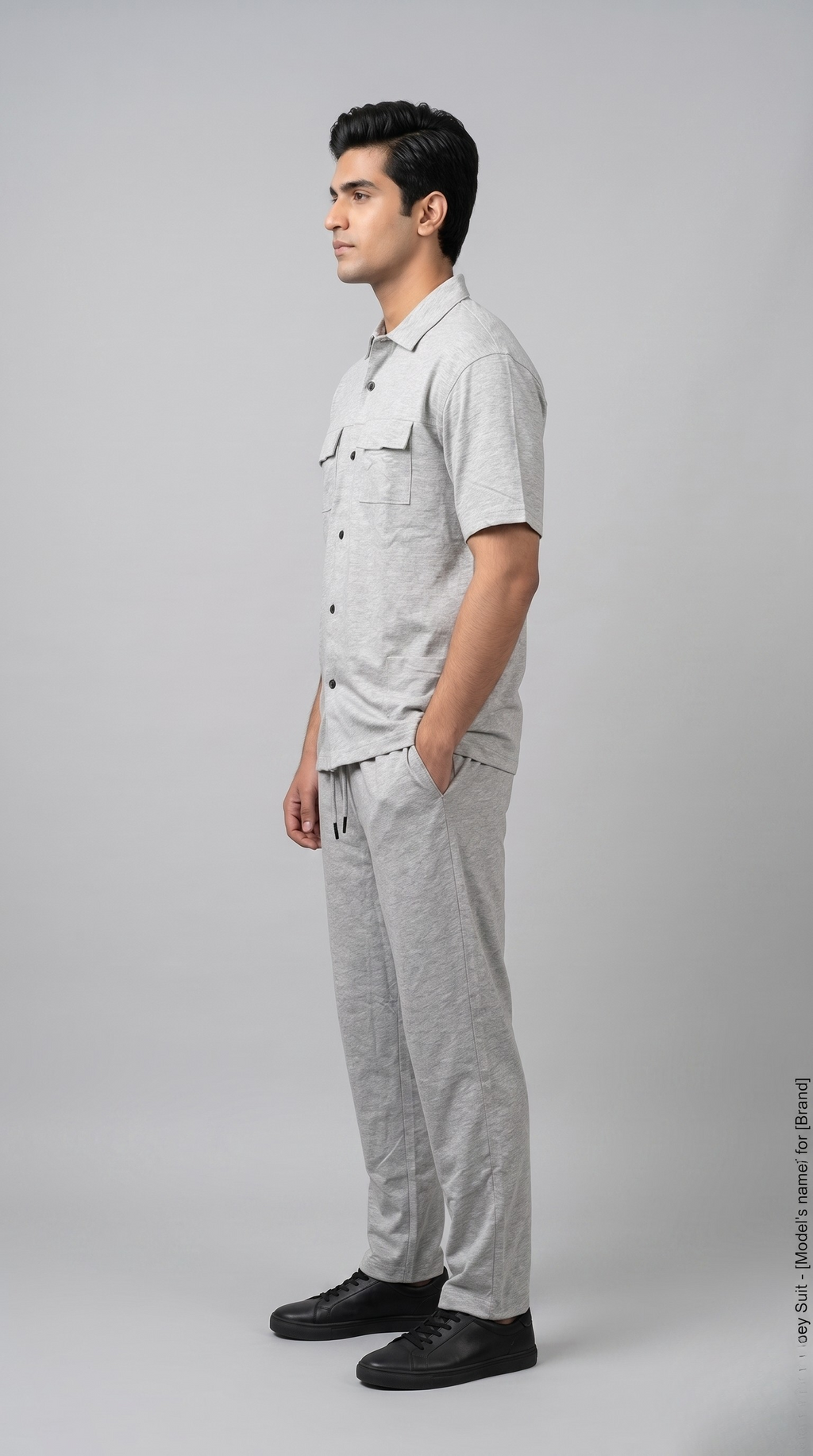Grey Jersy Fabric Double Pocket Trouser & Shirt Suit For Men