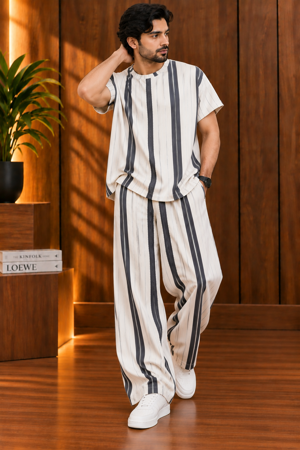 Blue Striper RibLuxe Fabric Co-Ord Set