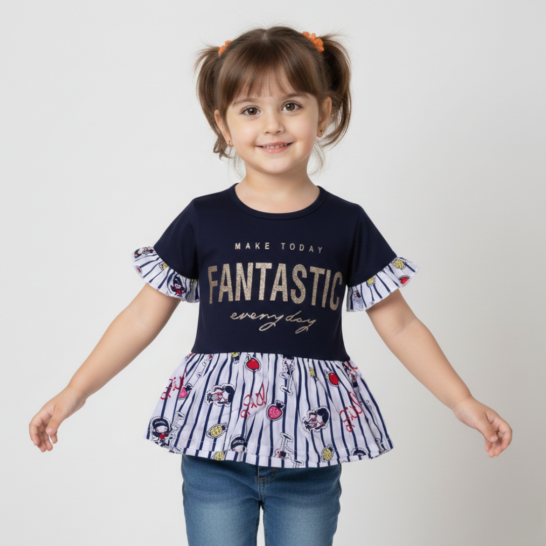 NEW NAVY BLUE FANTASTIC PRINTED T-SHIRT TOP FOR GIRLS