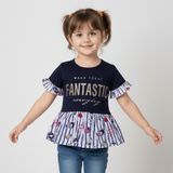 NEW NAVY BLUE FANTASTIC PRINTED T-SHIRT TOP FOR GIRLS