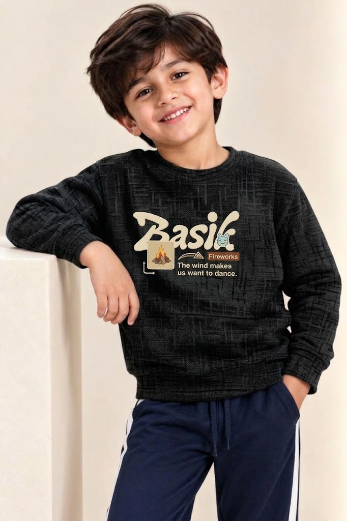 Black Basik Jackard Fleece Fabric Sweatshirt