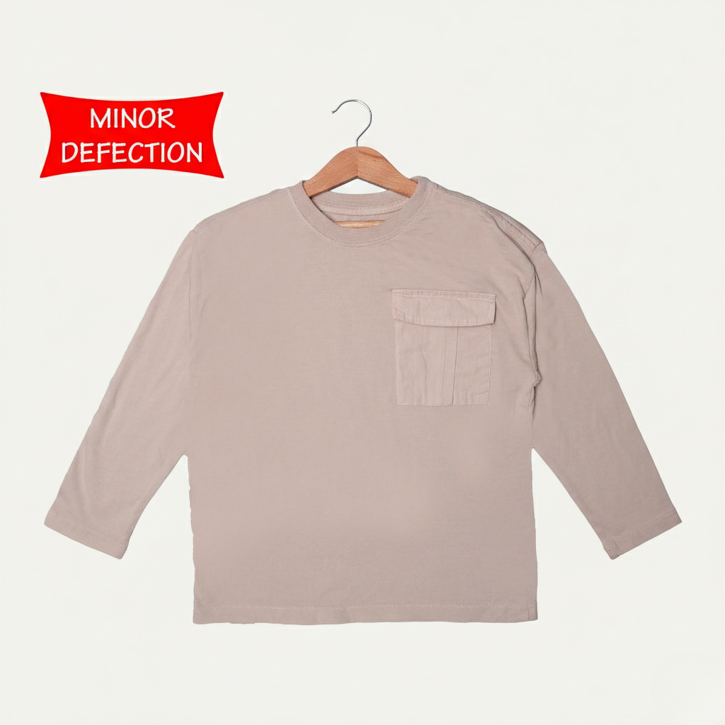 MINOR DEFECTION CREAM PLAIN WITH POCKET FULL SLEEVES T-SHIRT