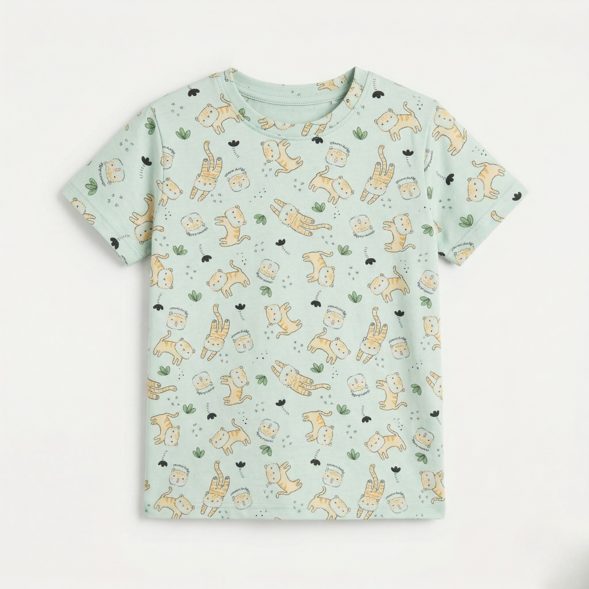 Turquoise Tiger Print Half Sleeves T-Shirt For Boys