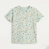 Turquoise Tiger Print Half Sleeves T-Shirt For Boys