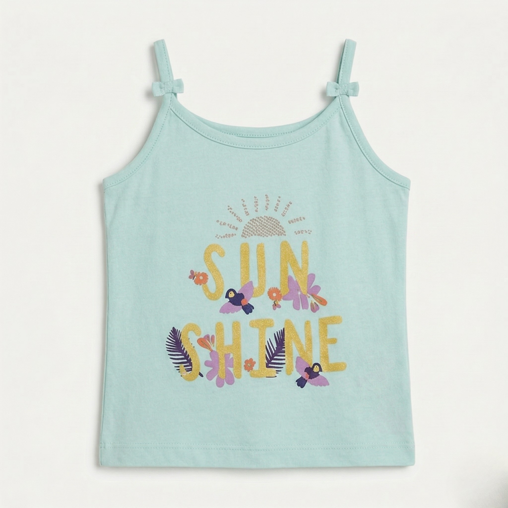 Blue Sunshine Print T-shirt Top For Girls